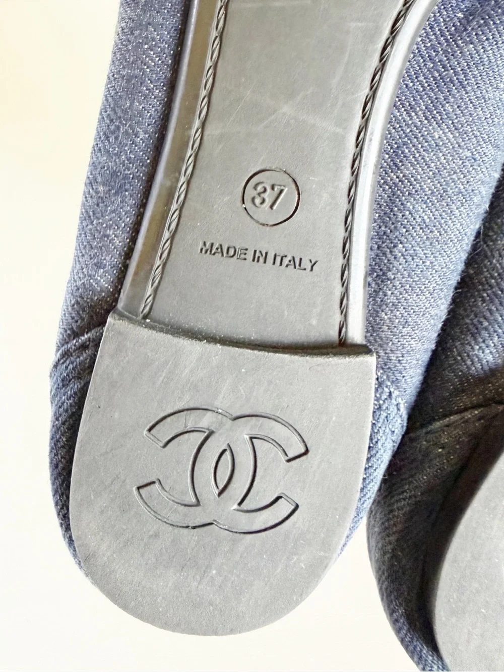 Chanel Blue Denim Cap Toe Ballet Flats Embroidered CC Logo EU 37 US 7